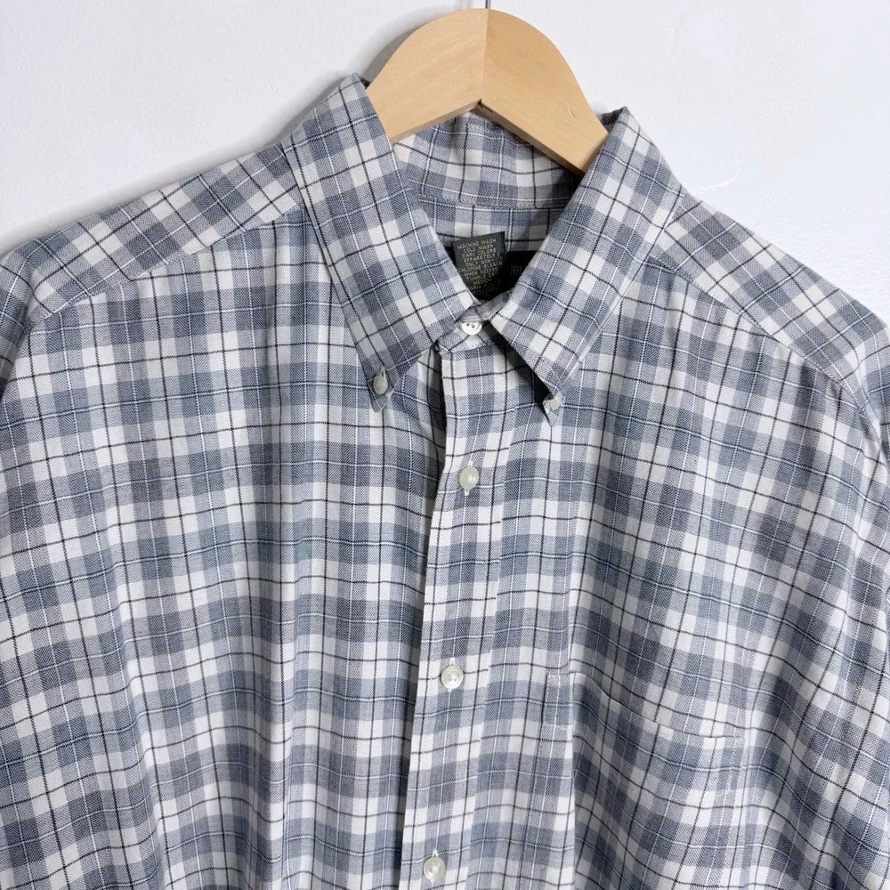 Banana Republic Men Blue White Plaid Large Button Down Shirt Long Sleeve Preppy‎